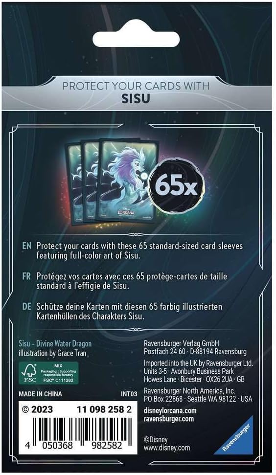 Lorcana TCG Card Sleeve Pack - Sisu – Divine Water Dragon (65 Sleeves)