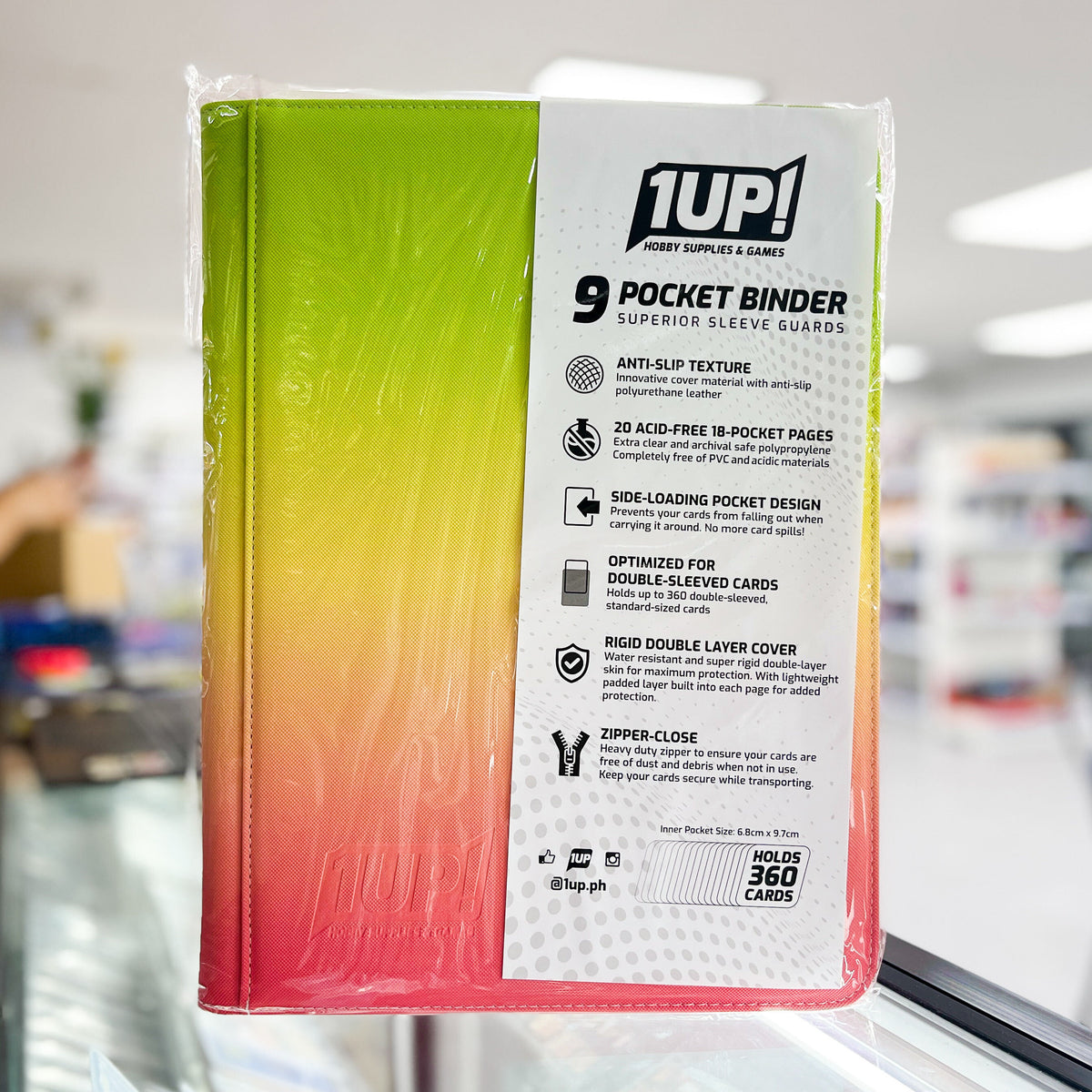 1UP 9-Pocket Gradient Zipper Binder - Spring (Apple Green Coral)