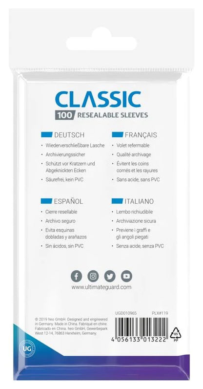 Ultimate Guard Standard Size Resealable Sleeves (100 pack) - Transparent