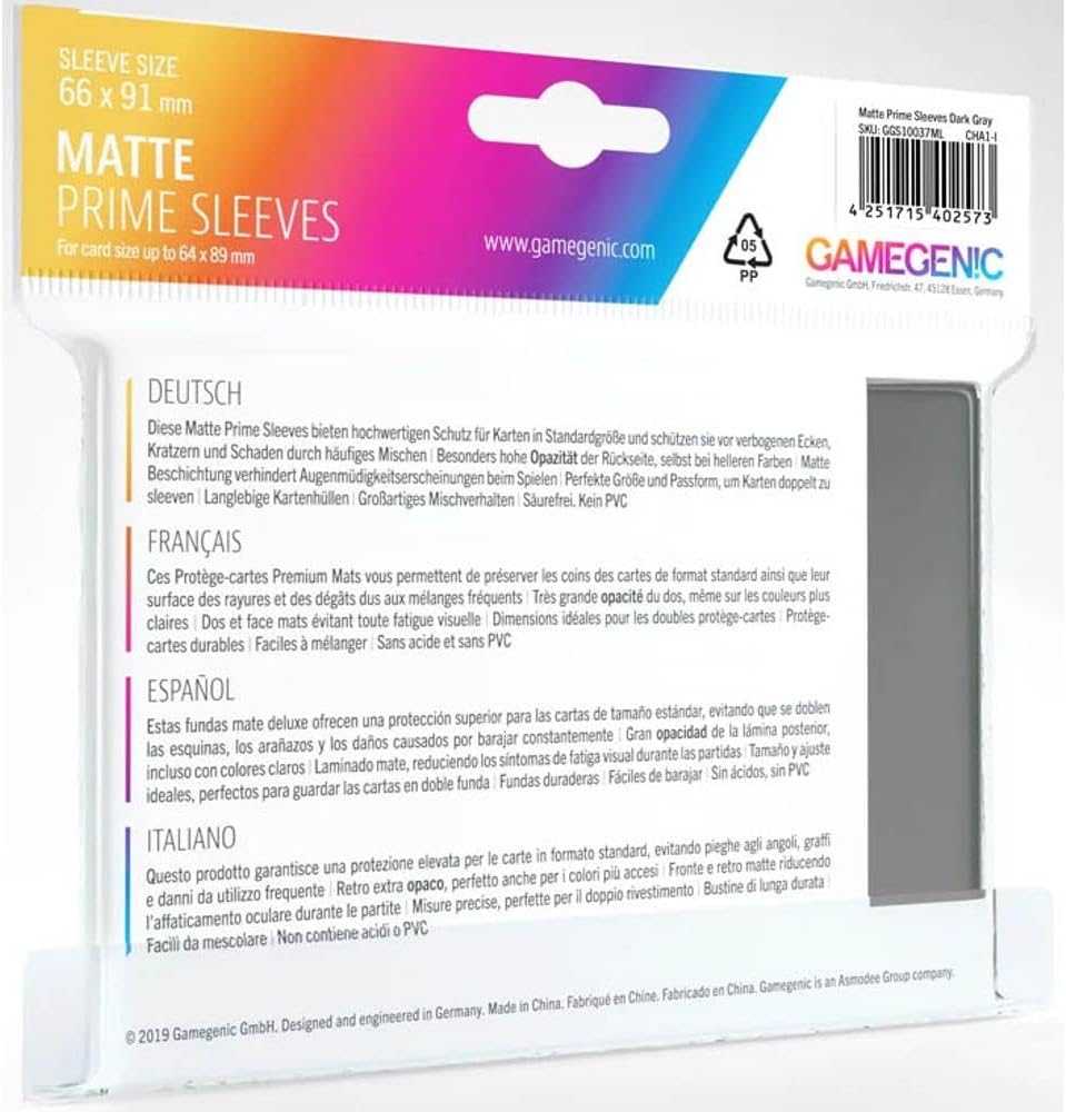 Gamegenic Prime Sleeves Matte:  Gray (100)