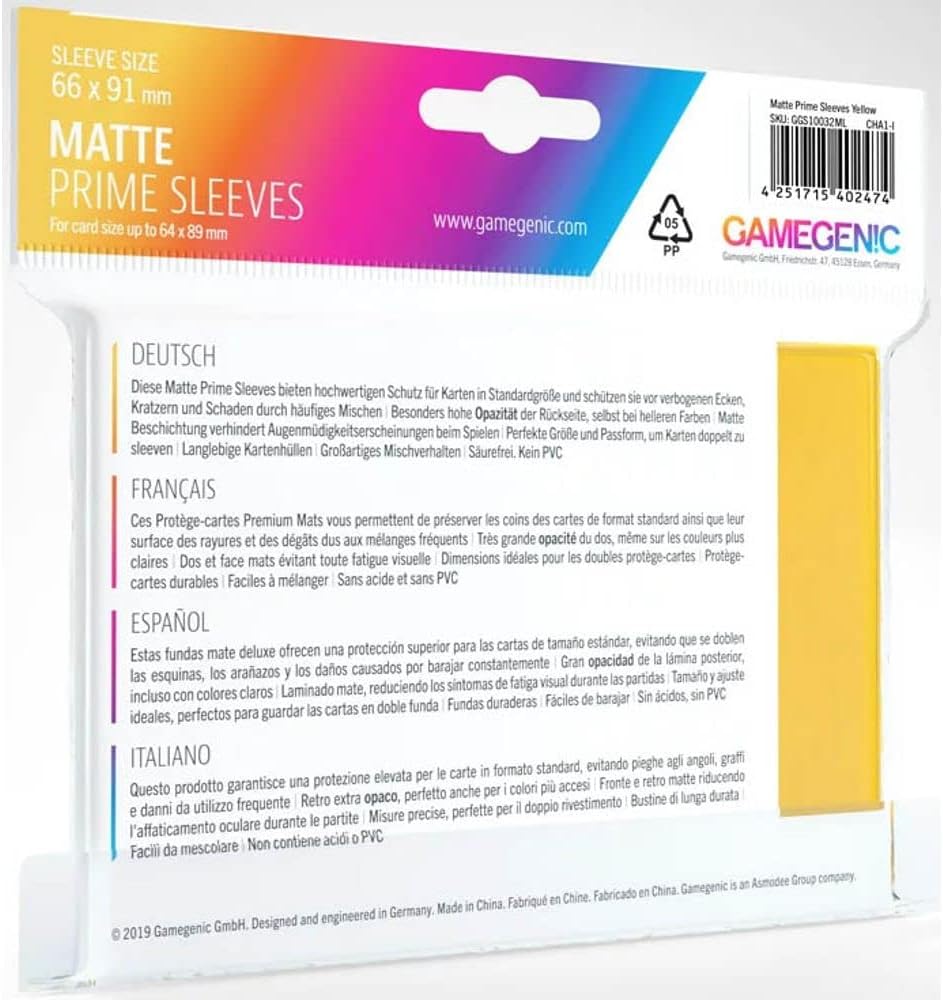 Gamegenic Prime Sleeves Matte:  Yellow (100)