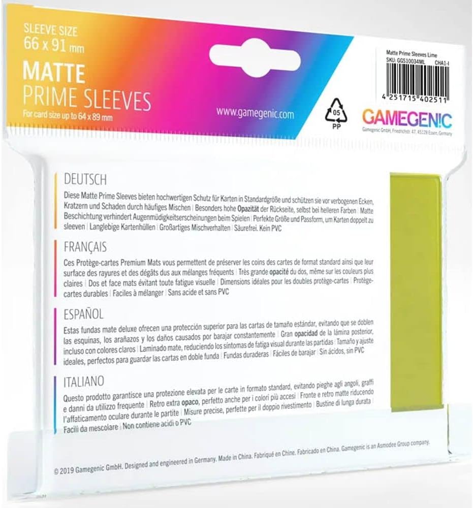 Gamegenic Prime Sleeves Matte:  Lime (100)