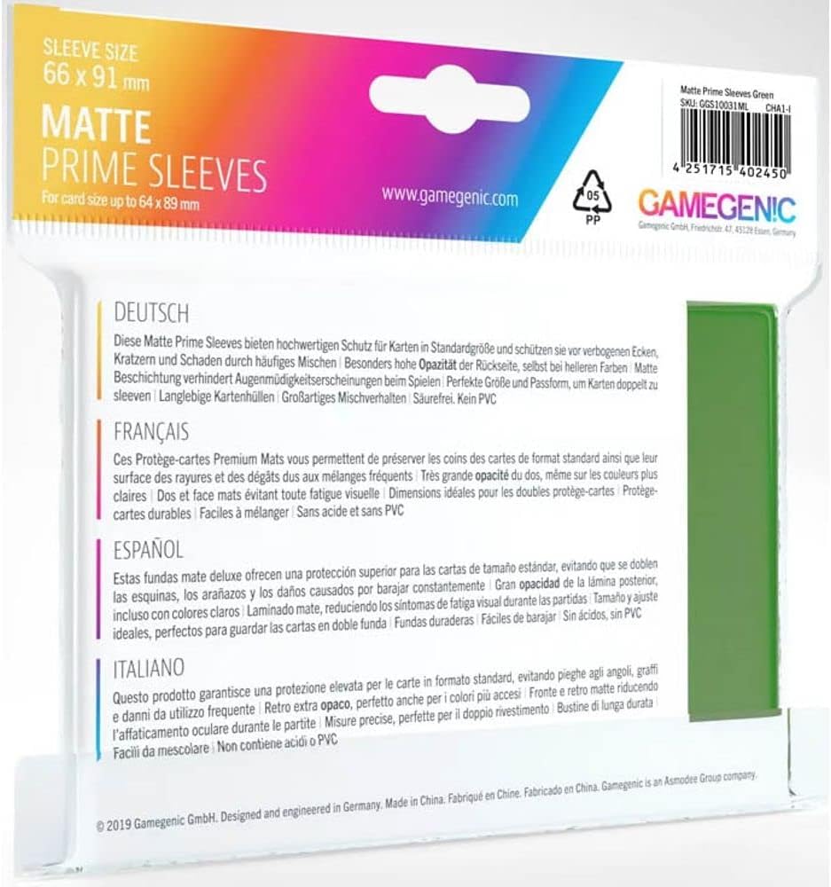Gamegenic Prime Sleeves Matte:  Green (100)