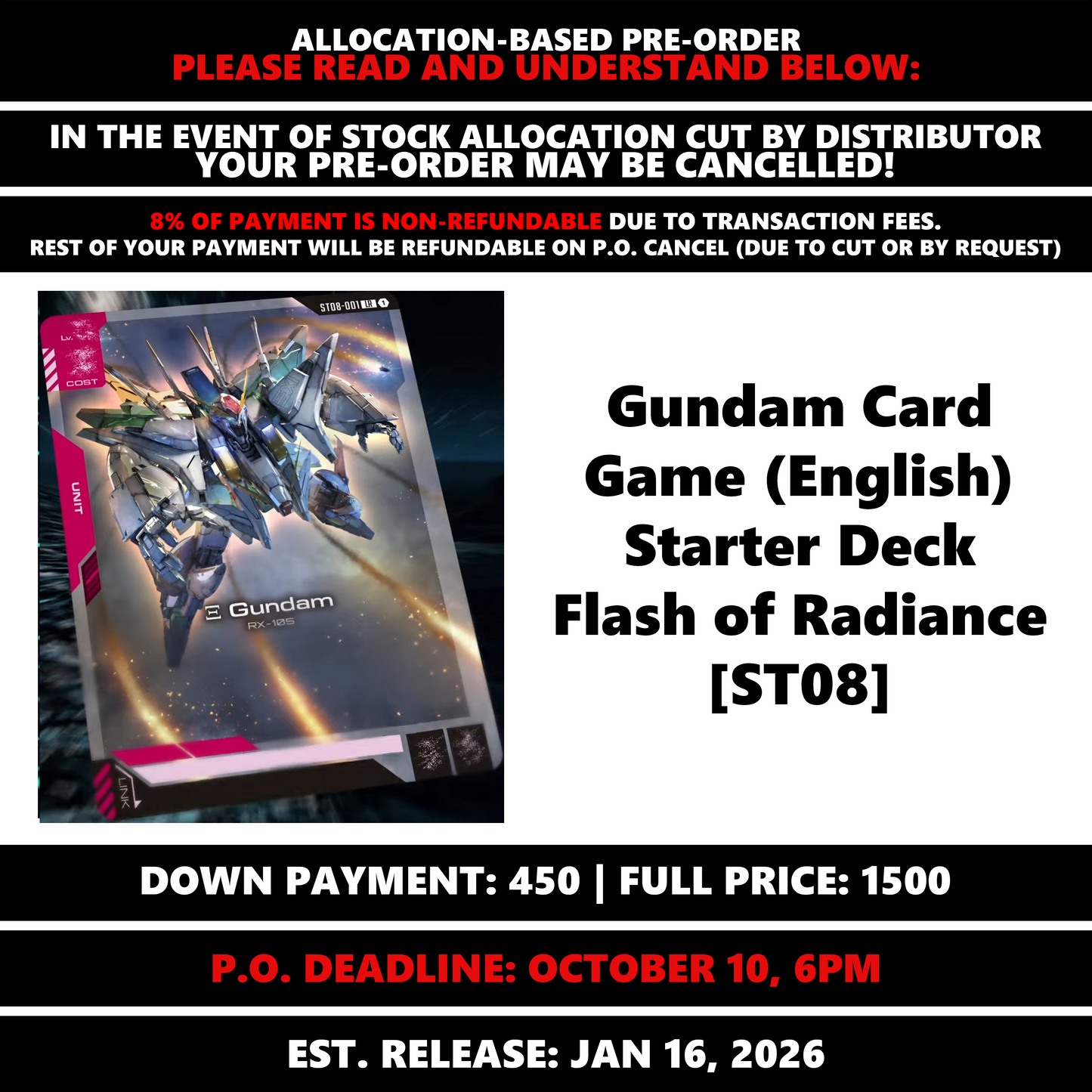 Gundam Card Game (English) Starter Deck Flash of Radiance [ST08] [SUBJECT TO ALLOCATION]