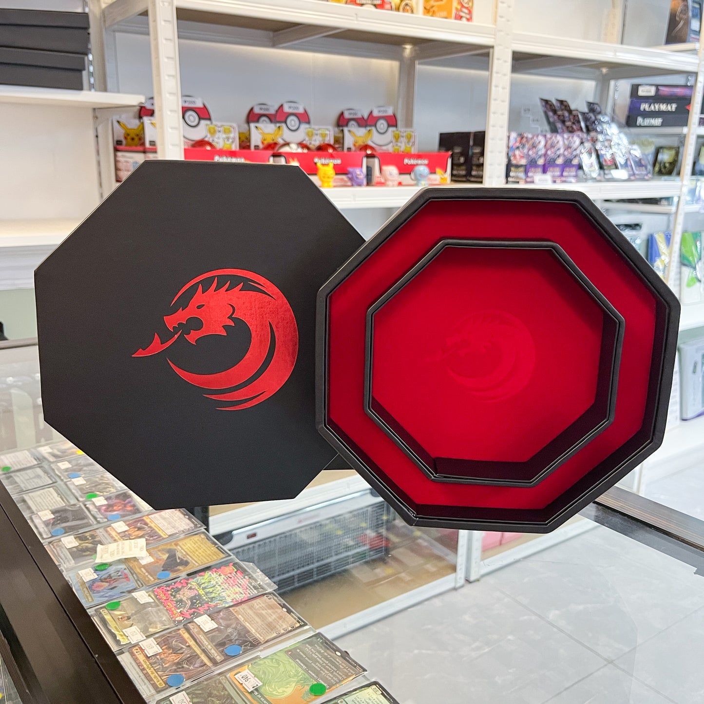 Leather Octagon Dice Rolling Tray and Box Storage Red