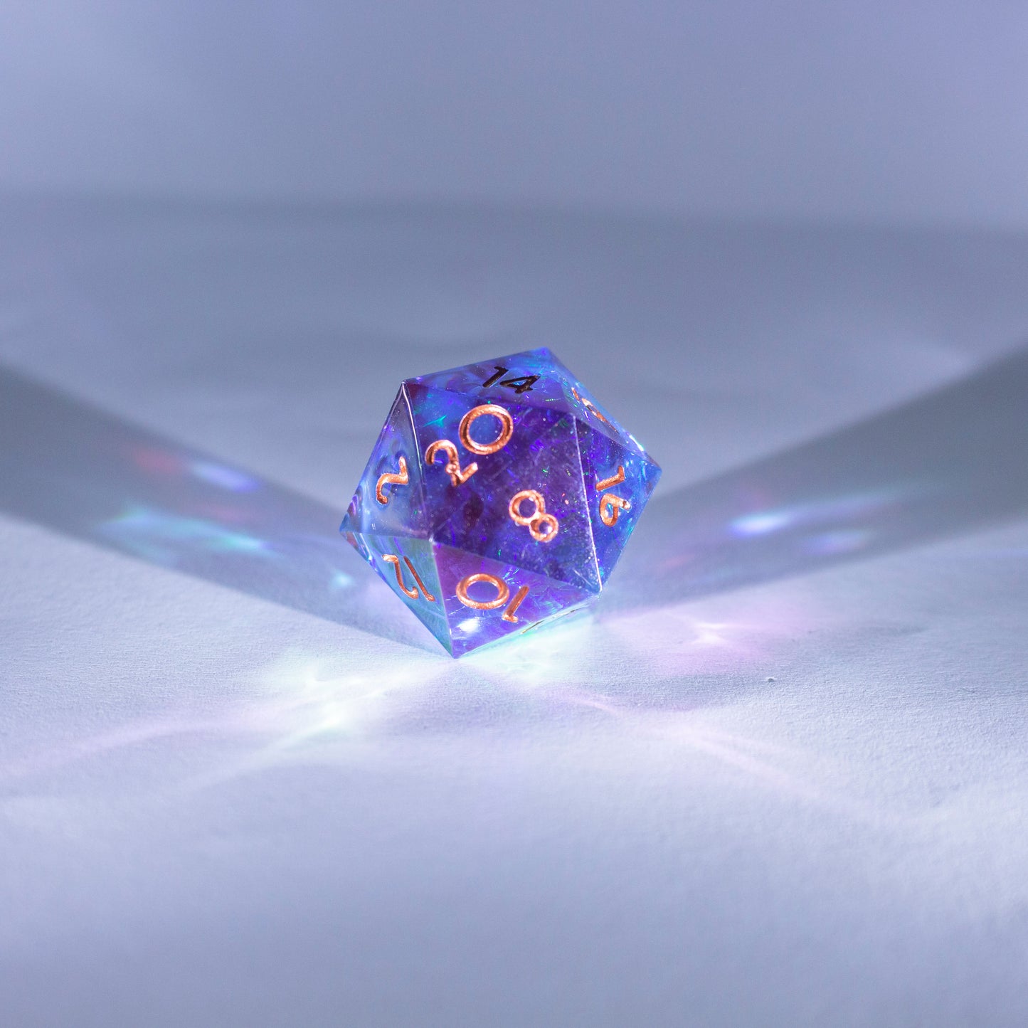 Dice Set 7 Translucent Red & Blue with Rainbow Iridescent Plating Sharp Edges