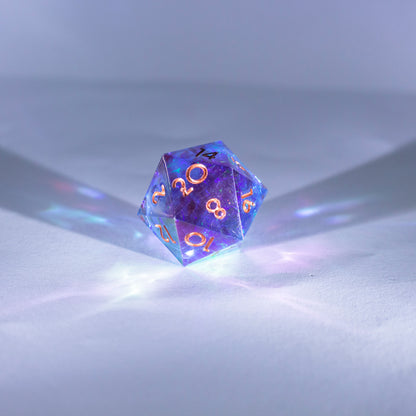 Dice Set 7 Translucent Red & Blue with Rainbow Iridescent Plating Sharp Edges