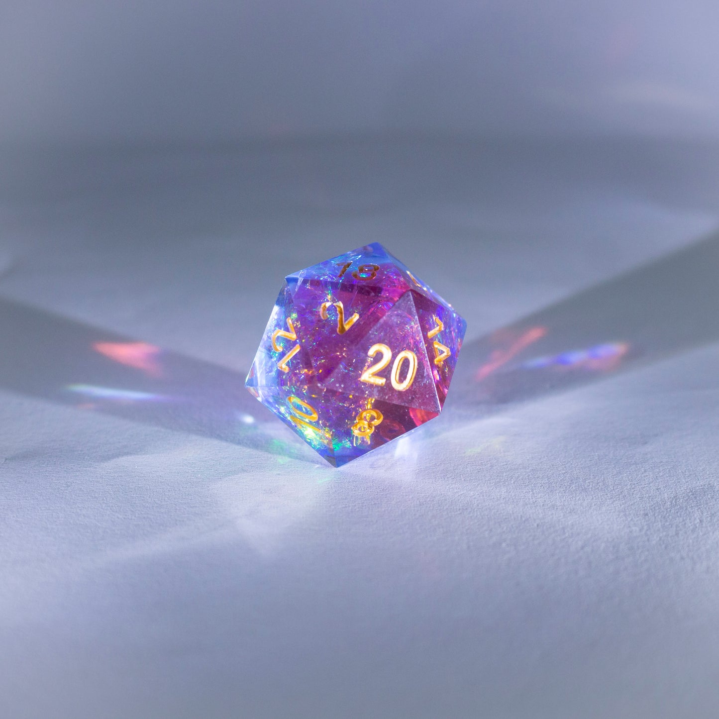 Dice Set 7 Translucent Red and Blue w/ Gold Number Sharp Edges