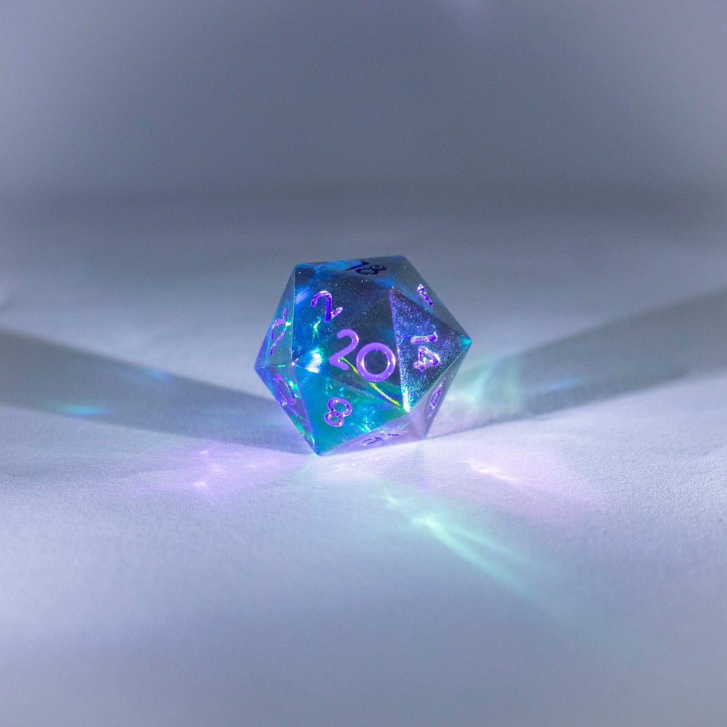 Dice Set 7 Translucent Cyan with Rainbow Iridescent Plating Sharp Edges