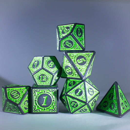 Dice Set Runic Polyhedral Acrylic Die 7pcs-Green