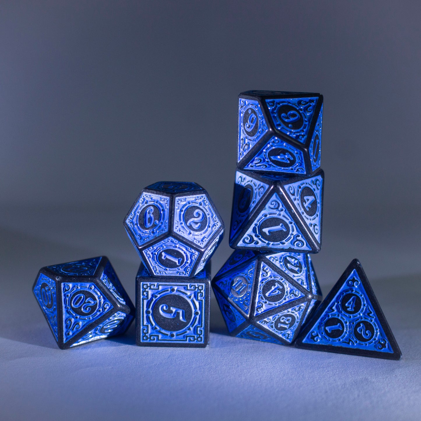 Dice Set Runic Polyhedral Acrylic Die 7pcs-Blue