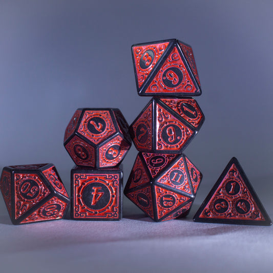 Dice Set Runic Polyhedral Acrylic Die 7pcs- Red