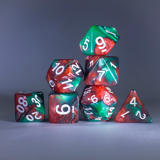 Dice Set Red & Green with White Number