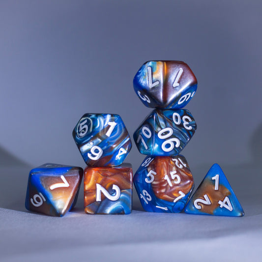 Dice Set Blue & Brown with White Number