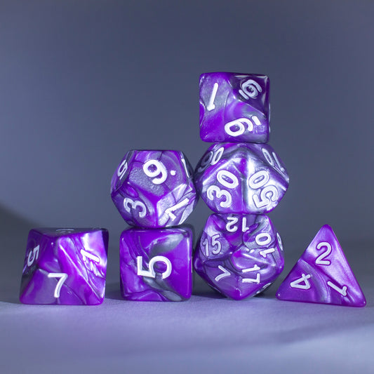 Dice Set Purple & Grey with White Number