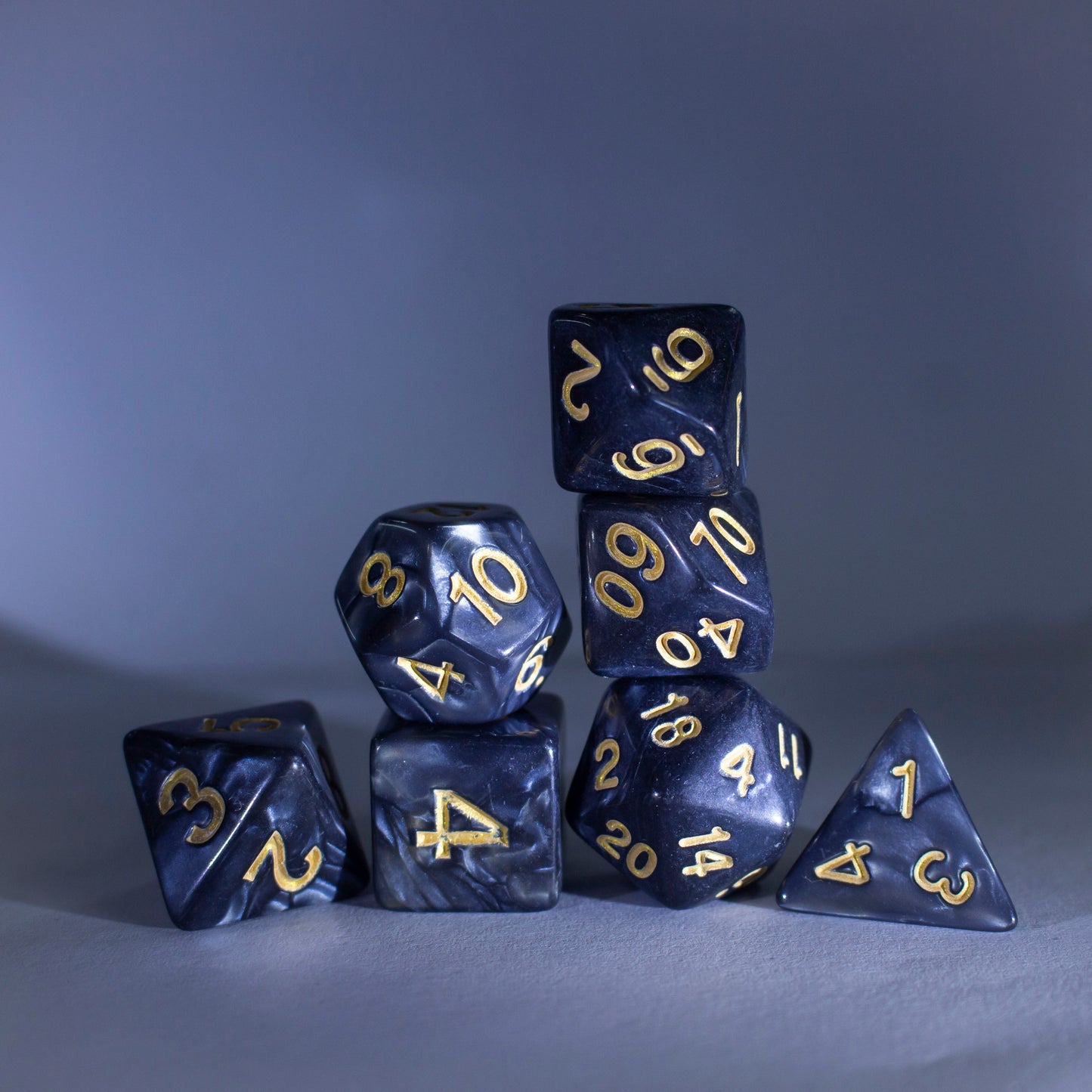 Dice Set Black with Gold Number