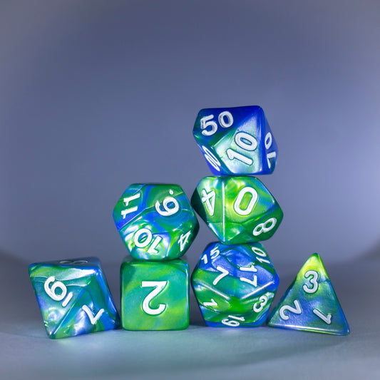 Dice Set Blue & Green with White Number