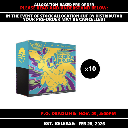 Pokemon TCG Mega Evolution (ME02.5) Ascended Heroes - Elite Booster Box (ETB) CASE (10x ETB's) [SUBJECT TO ALLOCATION]