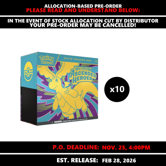 Pokemon TCG Mega Evolution (ME02.5) Ascended Heroes - Elite Booster Box (ETB) CASE (10x ETB's) [SUBJECT TO ALLOCATION]