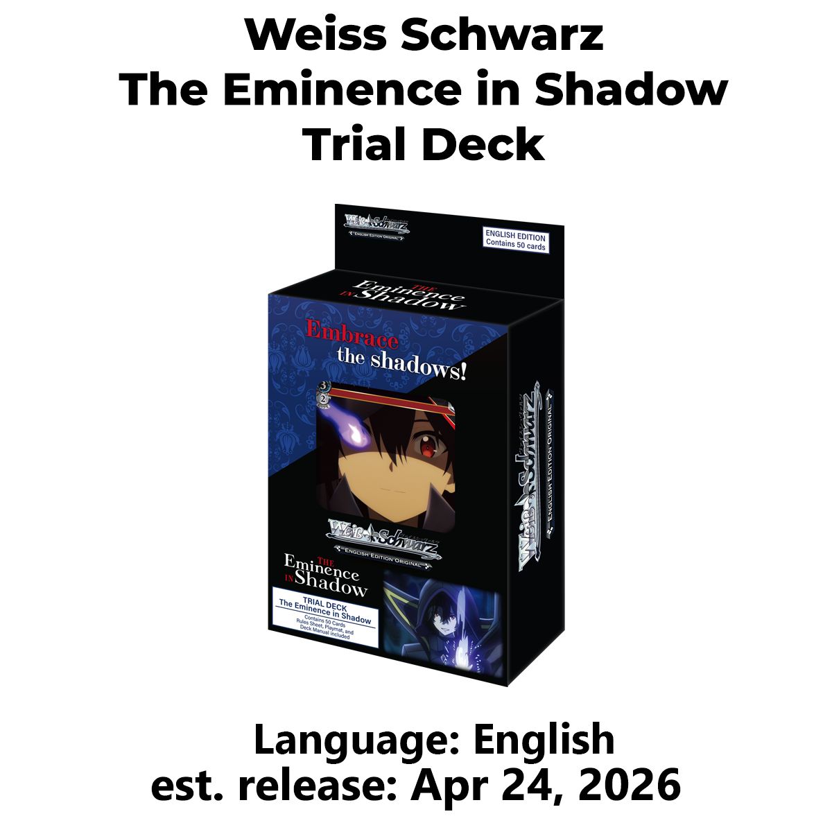 [PRE-ORDER] Weiss Schwarz (English Edition Original) The Eminence in Shadow [WSE-EIS-SX07-TD] Trial Deck